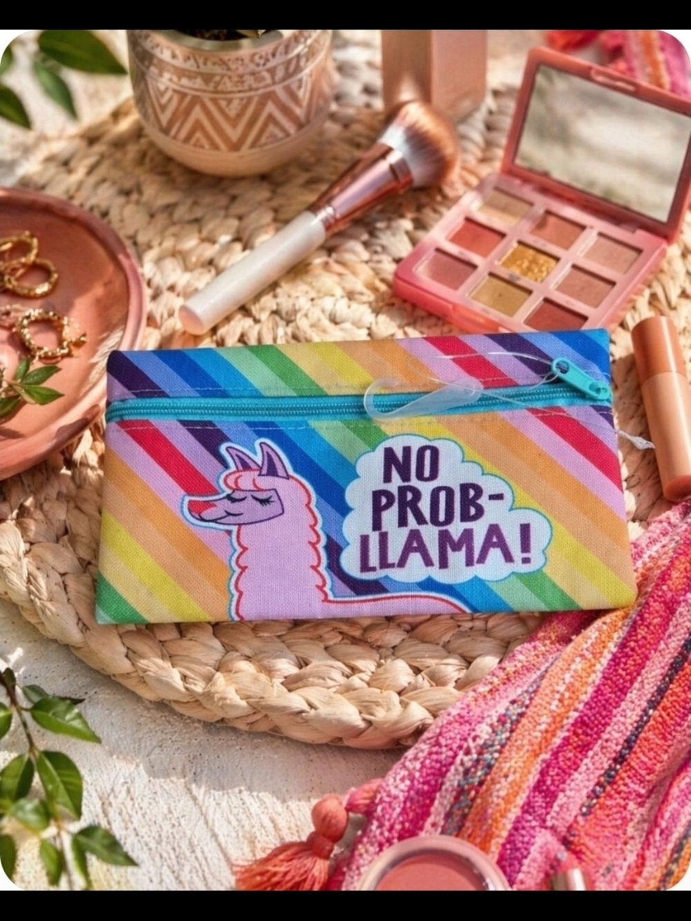 4/$15 No Prob-llama Rainbow Cosmetic Pouch - Multicolor